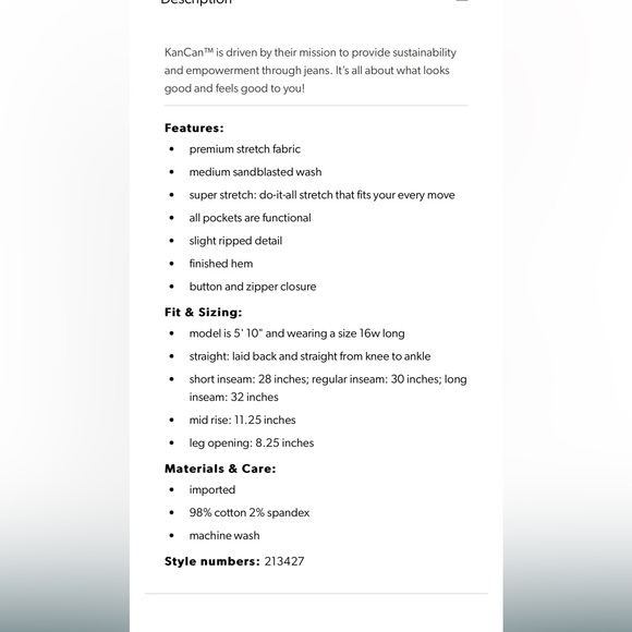 👖KanCan👖Plus size, KanCan, mid rise straight jean. Size 22W x 30L. - Picture 4 of 10